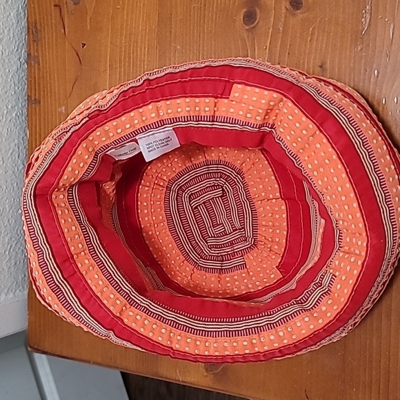 COLD WATER CREEK WOMEN'S WIDE BRIM SUN HAT ORANGE/RED RIBBON PACKABLE BEACH - Picture 7 of 7